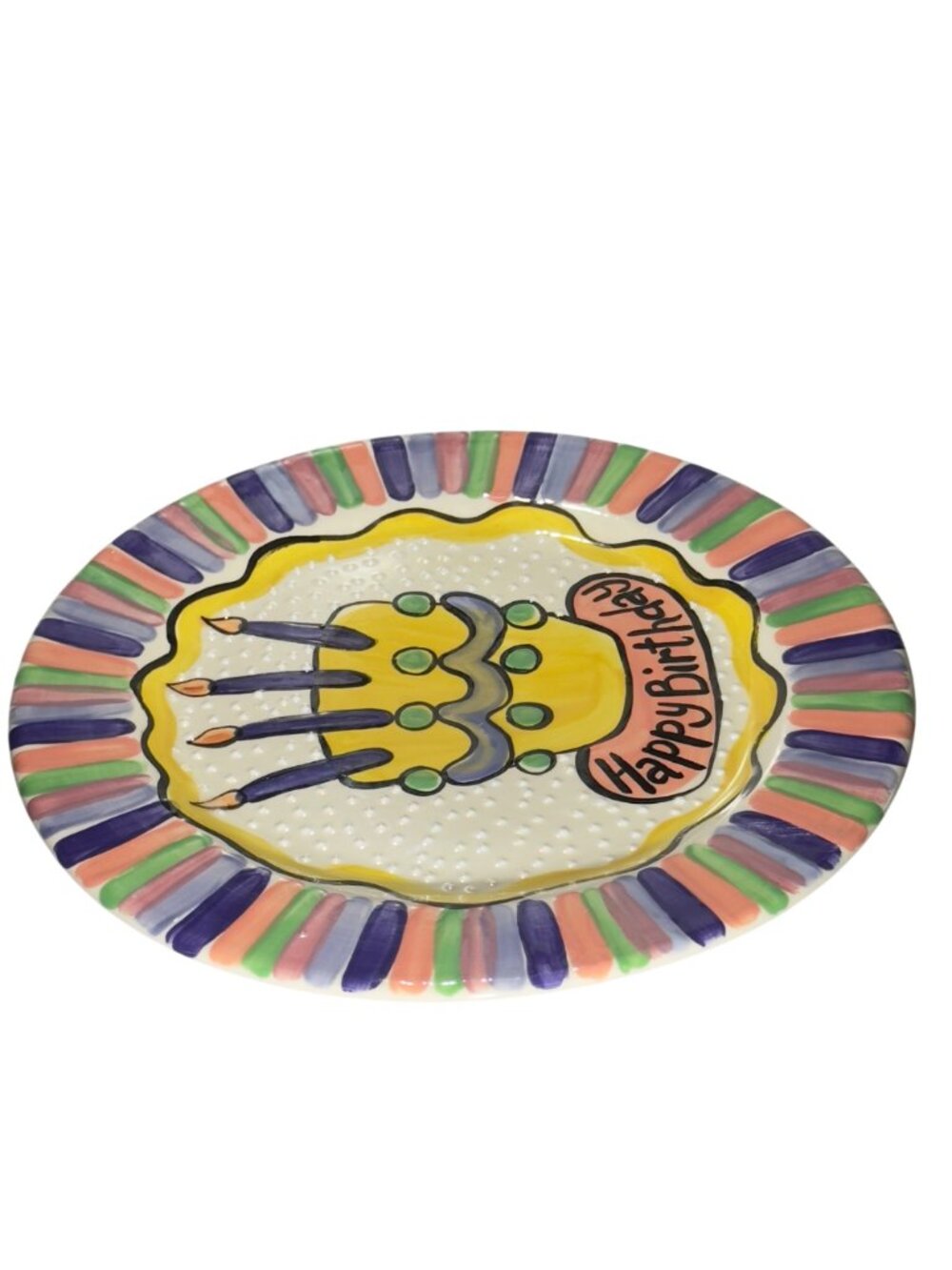 Happy Birthday Plate By Kristi McCartly Hand-Painted Ceramic 12.25" . Multicolor - Picture 7 of 12